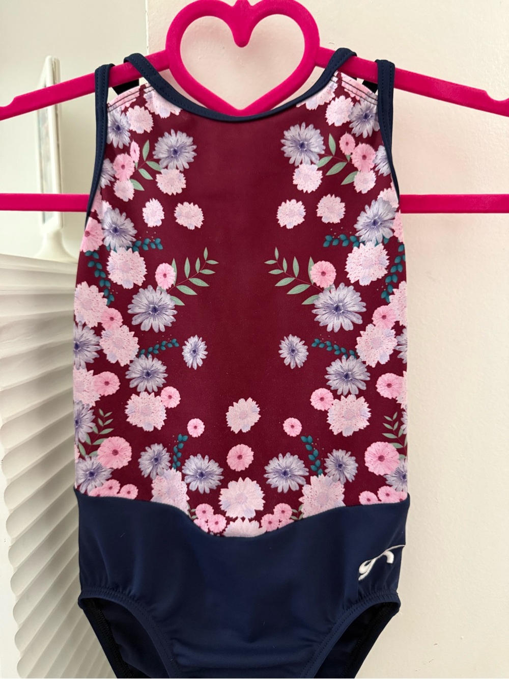 GK Girls Floral Maroon & Navy One-Piece Leotard